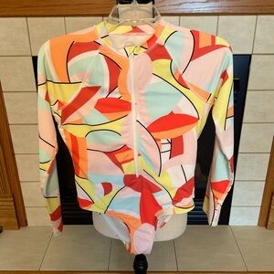 Wonder Nation Girls Surf Zip Geo Print, One Piece Swimwear, Girl’s Sz XL (14-16)